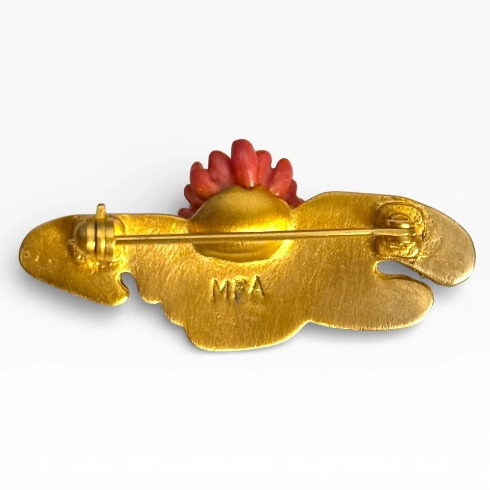 Vintage MFA Enamel‎ Lily Pad & Lotus Brooch Monet Water Lilies Inspired Signed